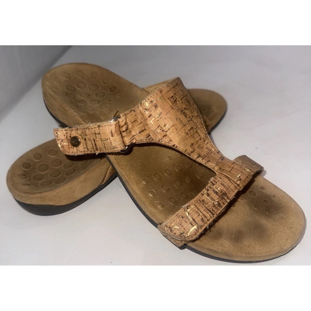 VIONIC Orthaheel Alvery Preppy Gold Cork Slide Comfort Walking Sandals Size 9